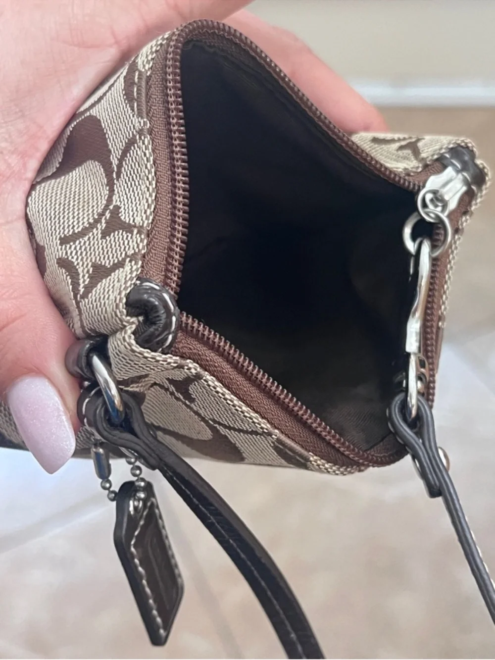 Coach Signature Canvas Brown Wristlet Coin Pouch w/ Dust Bag LIKE NEW